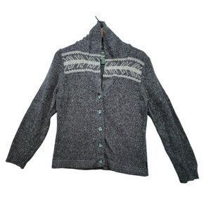 Woolrich Womens Petite Cardigan Sweater M Gray Button Closure & Patterned Design